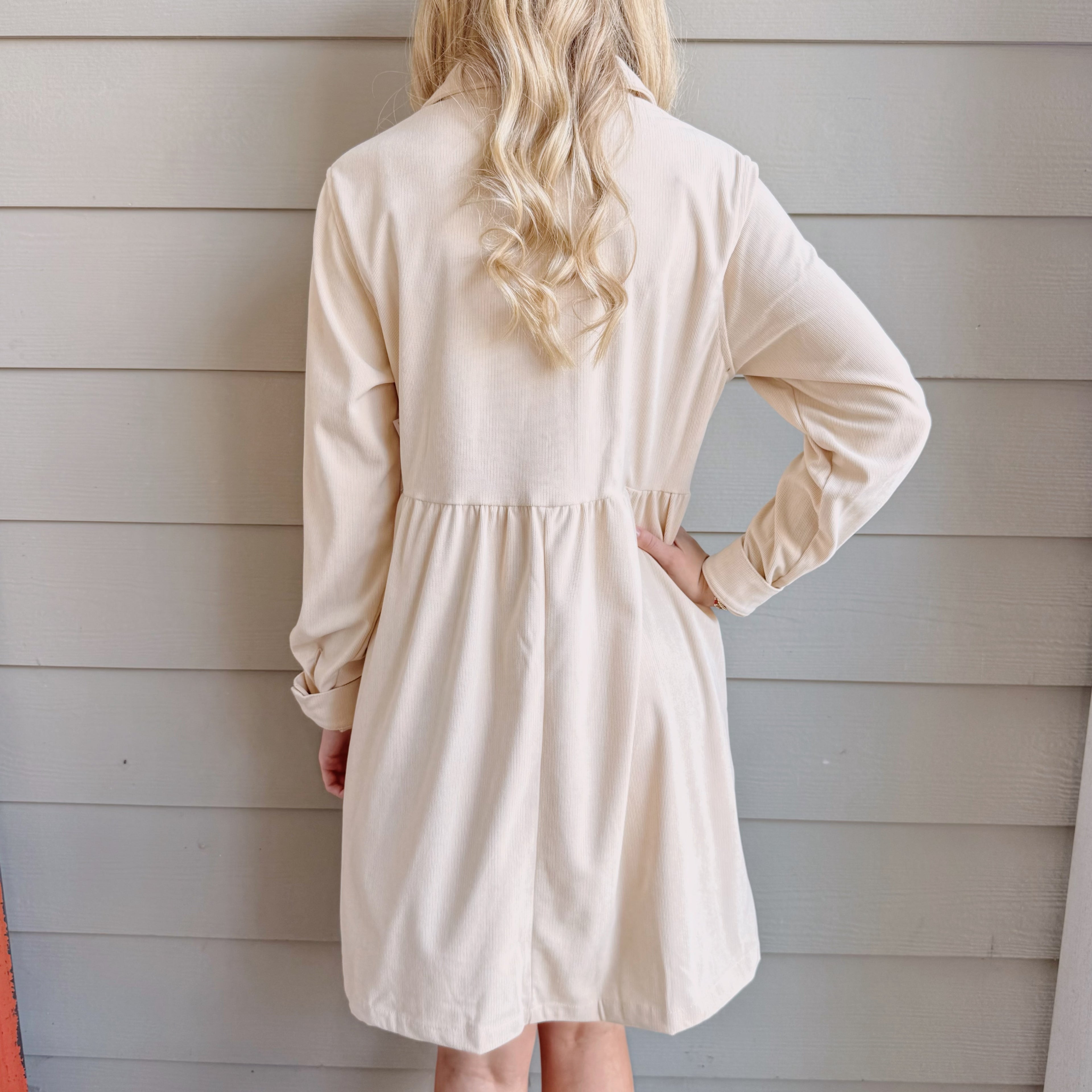 Corduroy Half Button Collared Dress