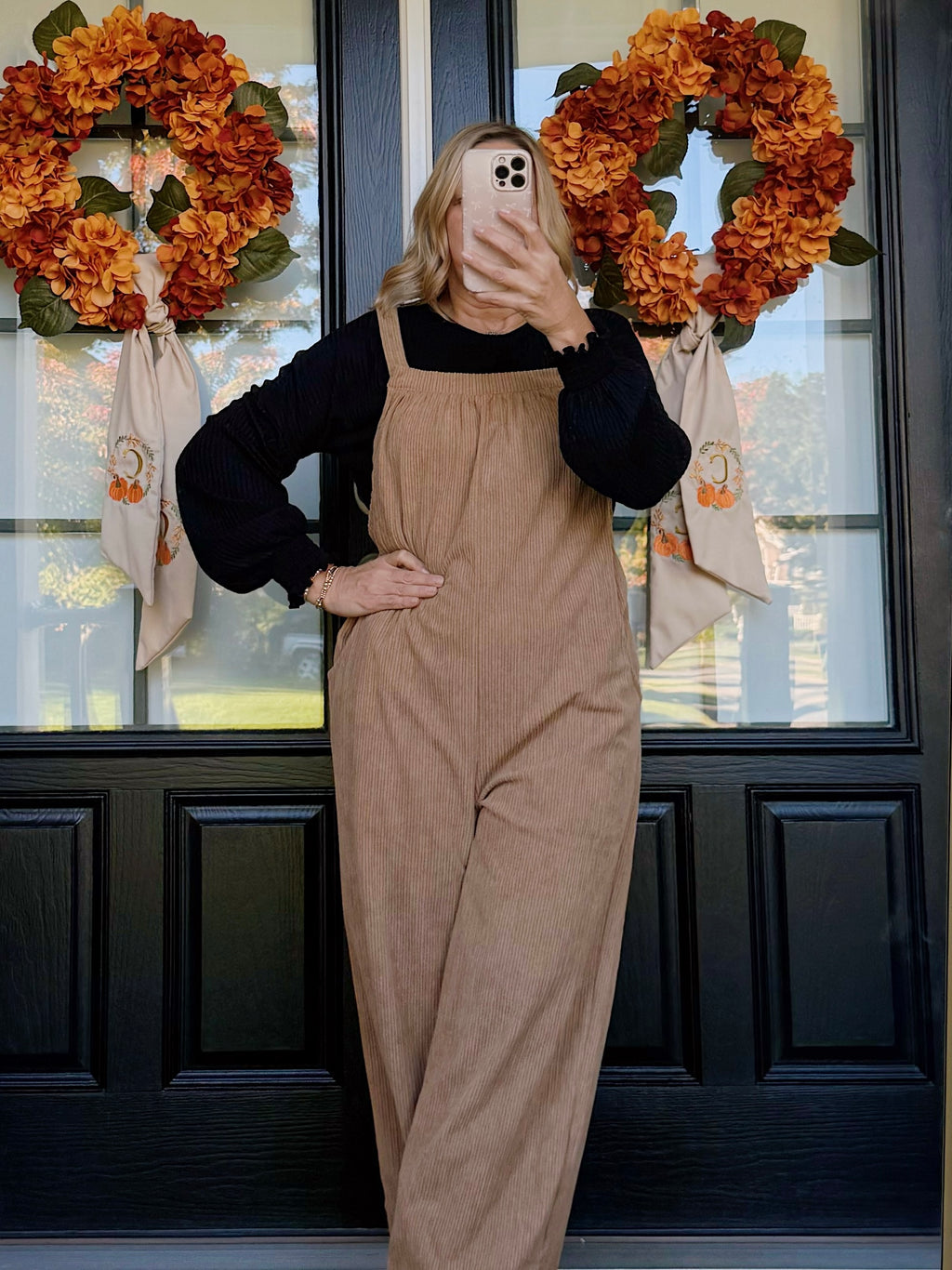 Pocketed Corduroy Overalls