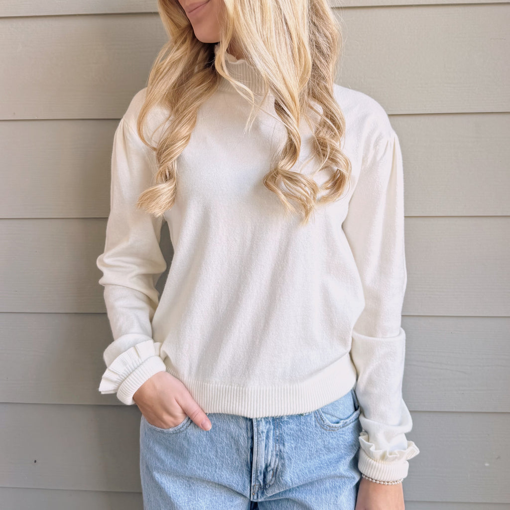 Daisy Ruffle Mock Neck Sweater