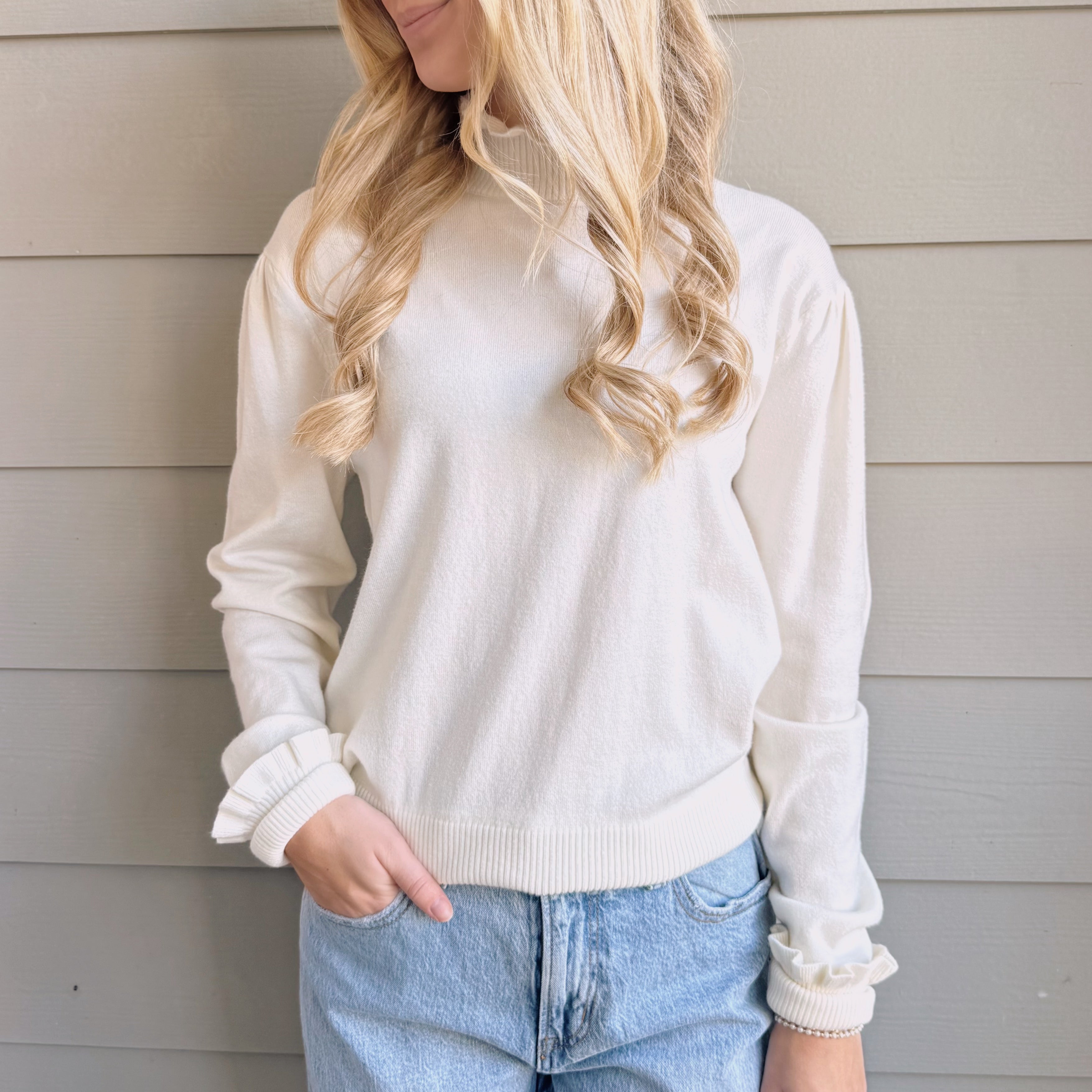 Daisy Ruffle Mock Neck Sweater