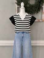 Everlee Stripe Collar Ruffled Blouse