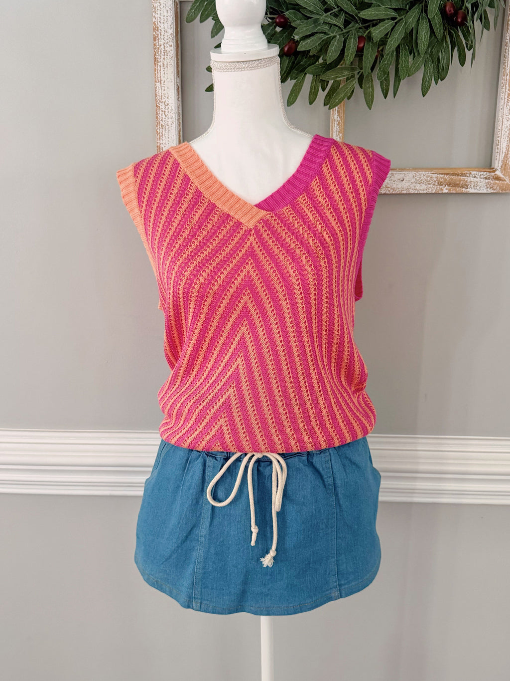 Chevron V Neck Sweater Vest