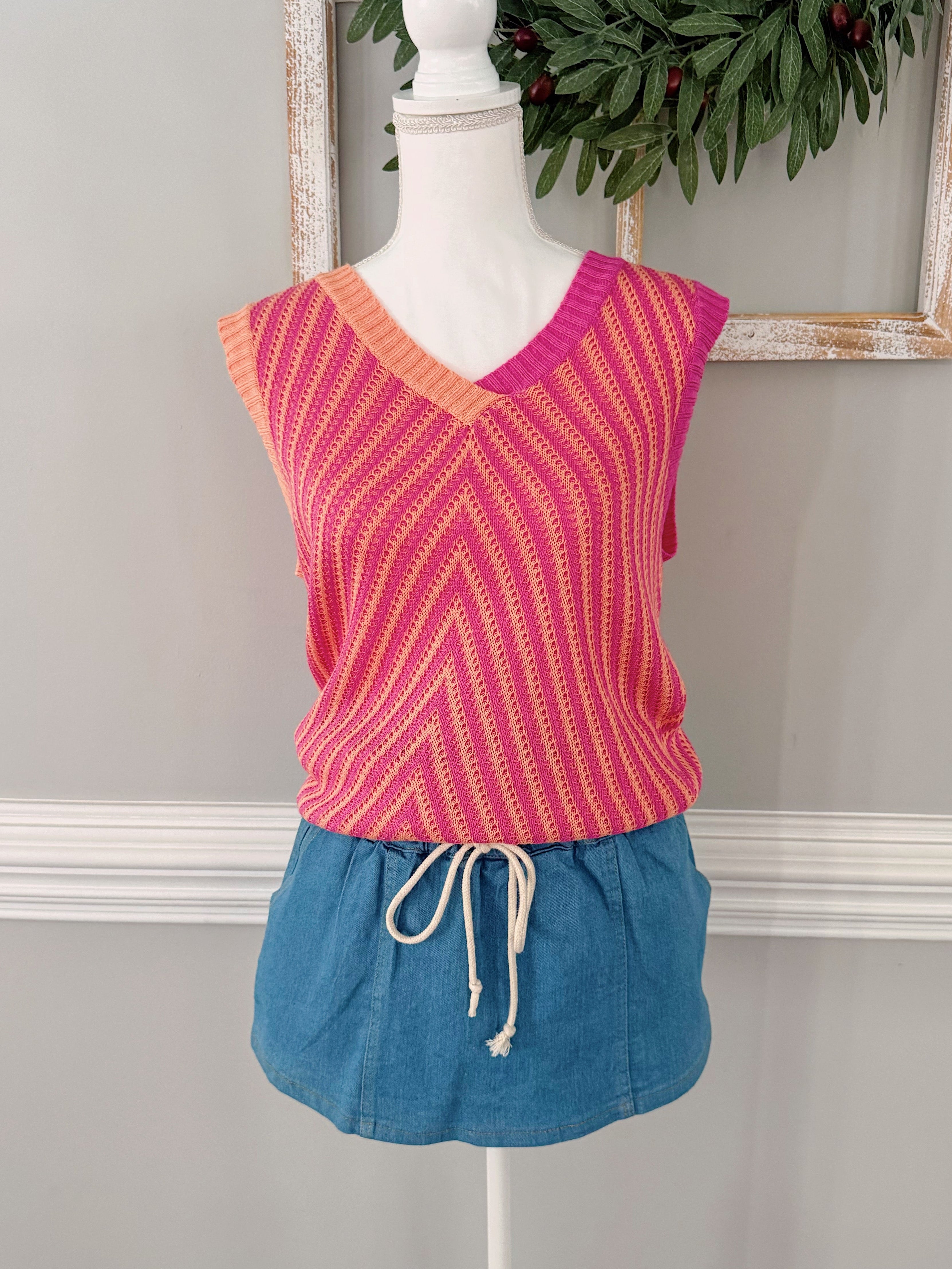 Chevron V Neck Sweater Vest