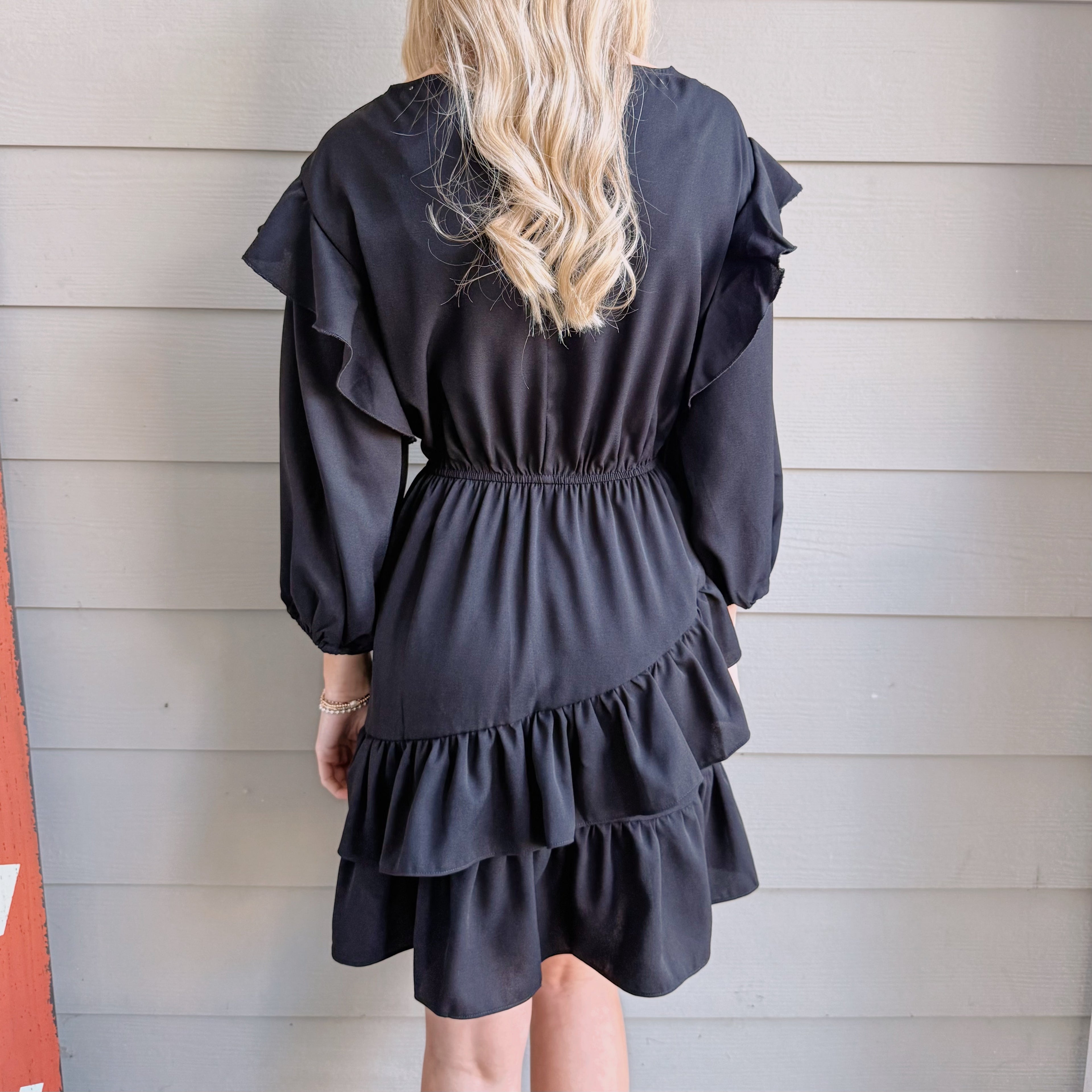 Anna Tiered Black Dress