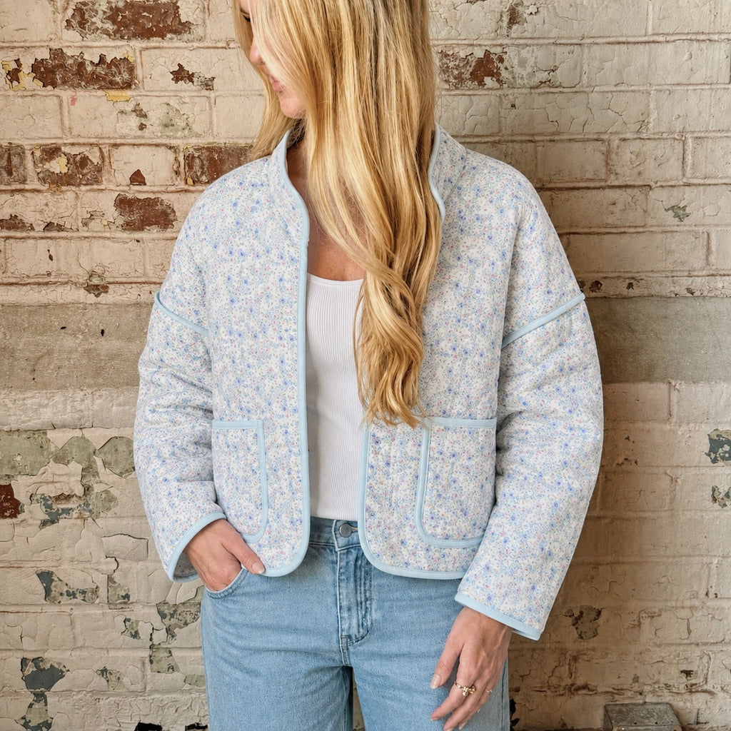 Light Blue Dainty Floral Quilted Jacket