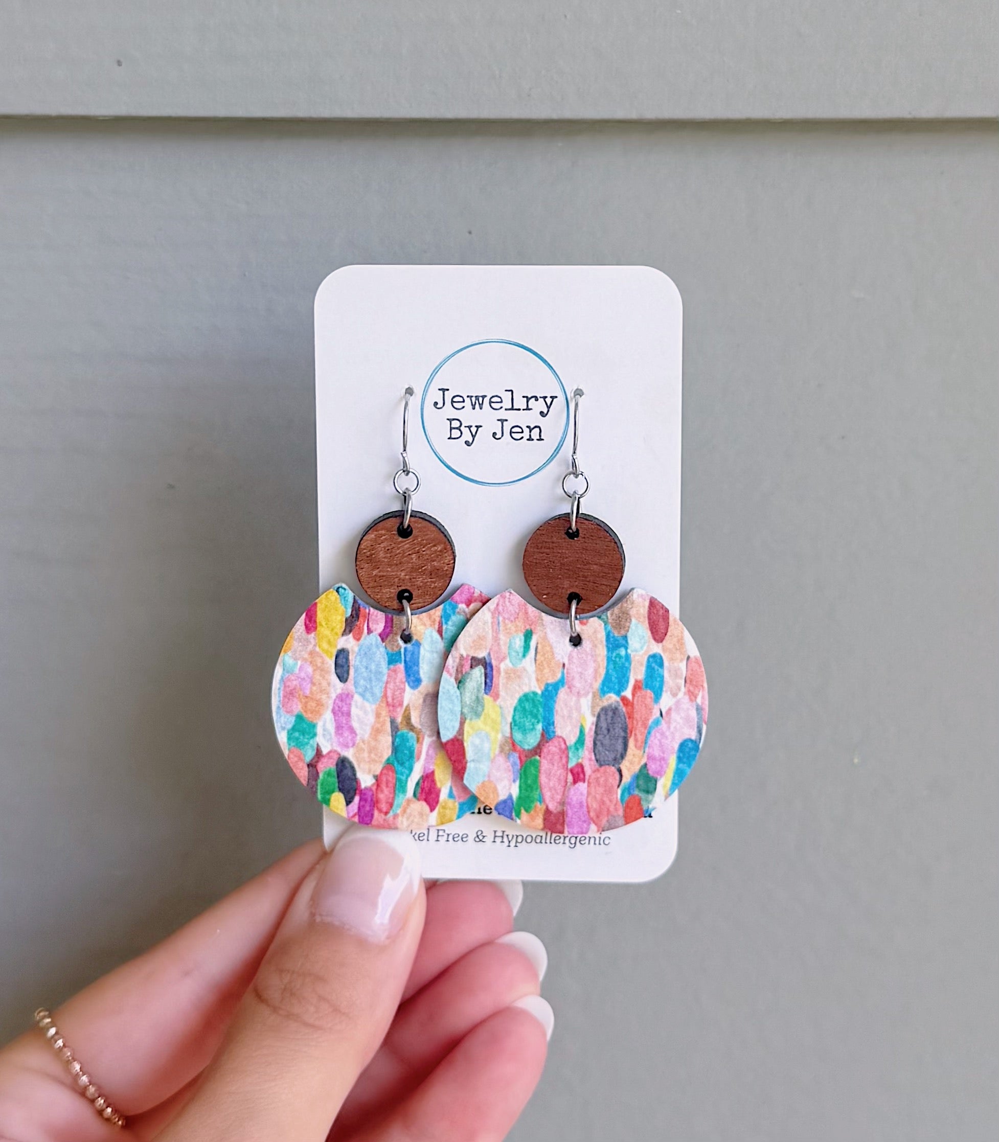 Cherry Wood Round Earrings