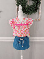 Ric-rac Trim Split Neck Blouse
