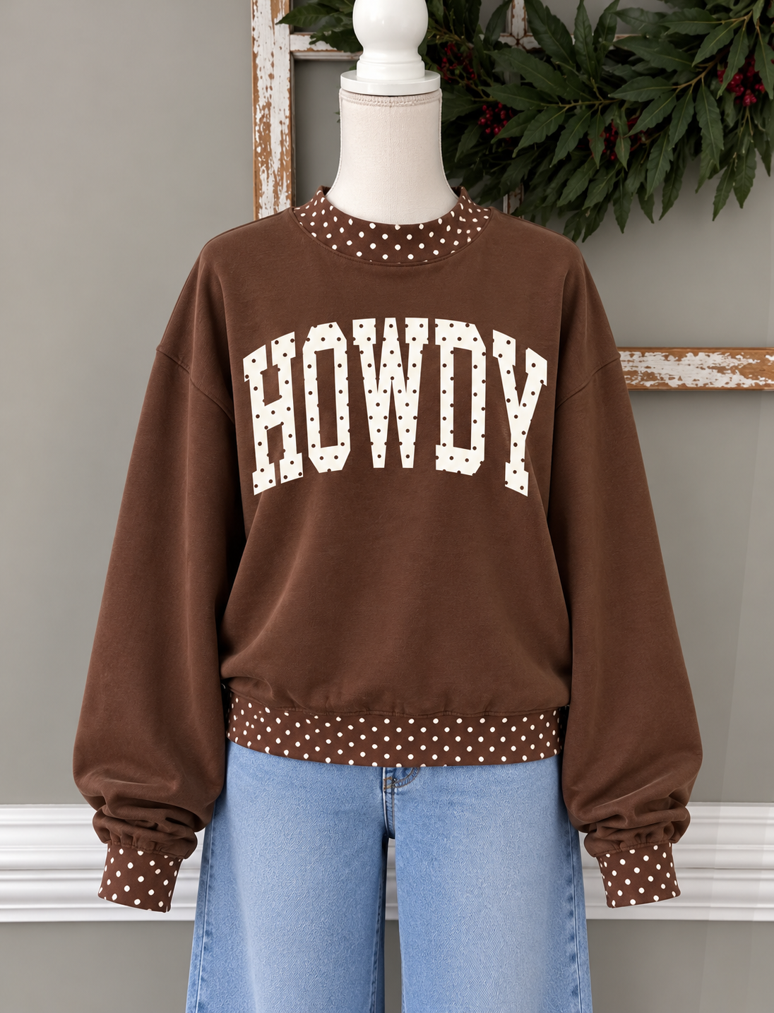 HOWDY Polka Dot Mock Neck Sweatshirt