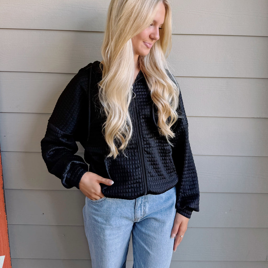 Quilted Zip-Up Hoodie Jacket