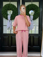 Stripe Drawstring Casual Lounge Set