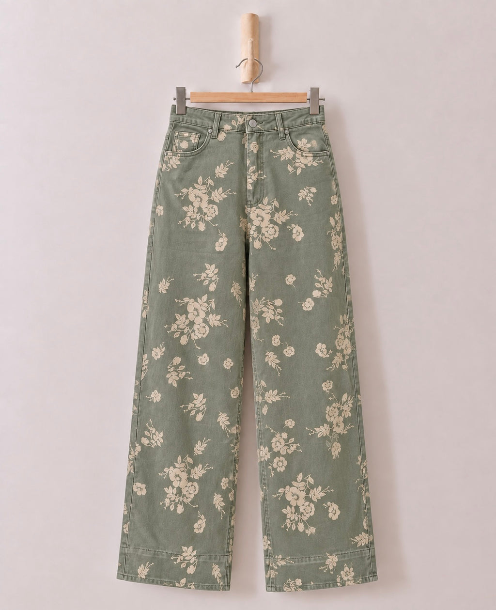 Floral Print Straight Leg Denim Pants