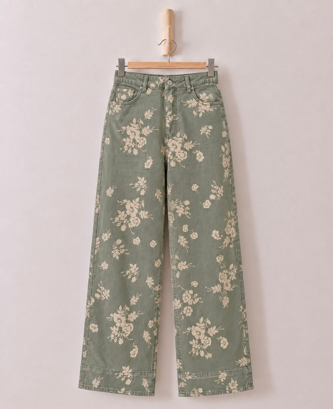 Floral Print Straight Leg Denim Pants