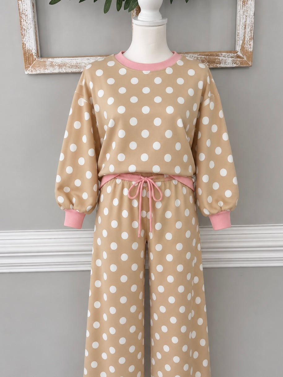 Polka Dot Drawstring Pants Set