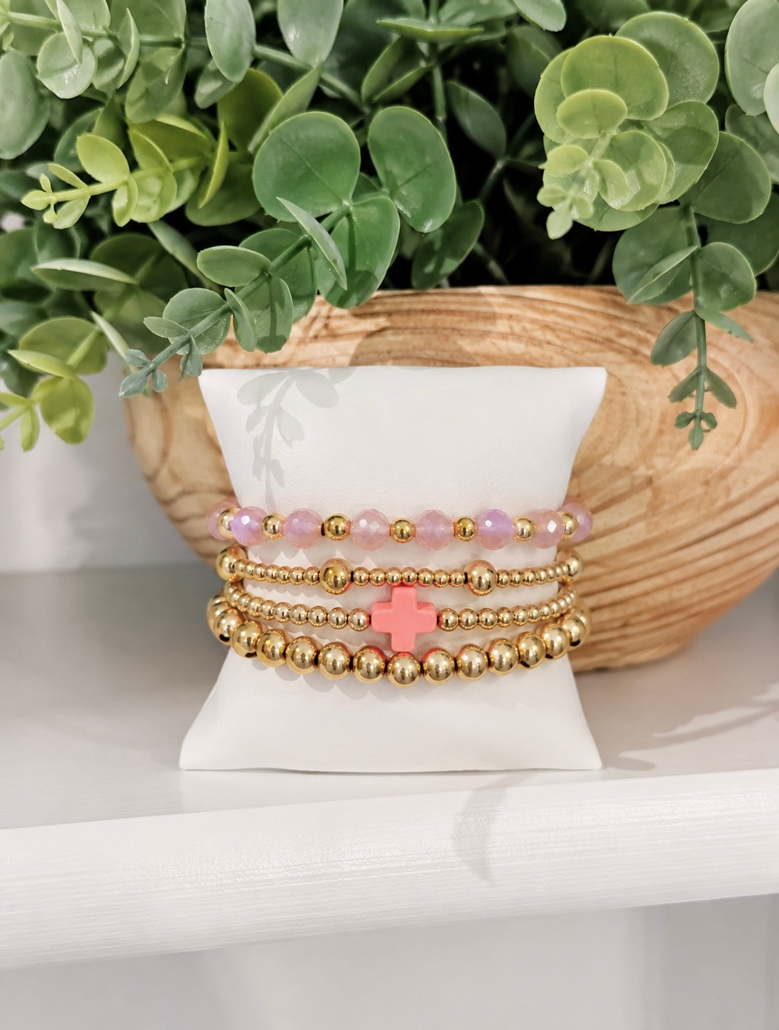 CROSS BEADED BRACELET- Pink or Turquoise