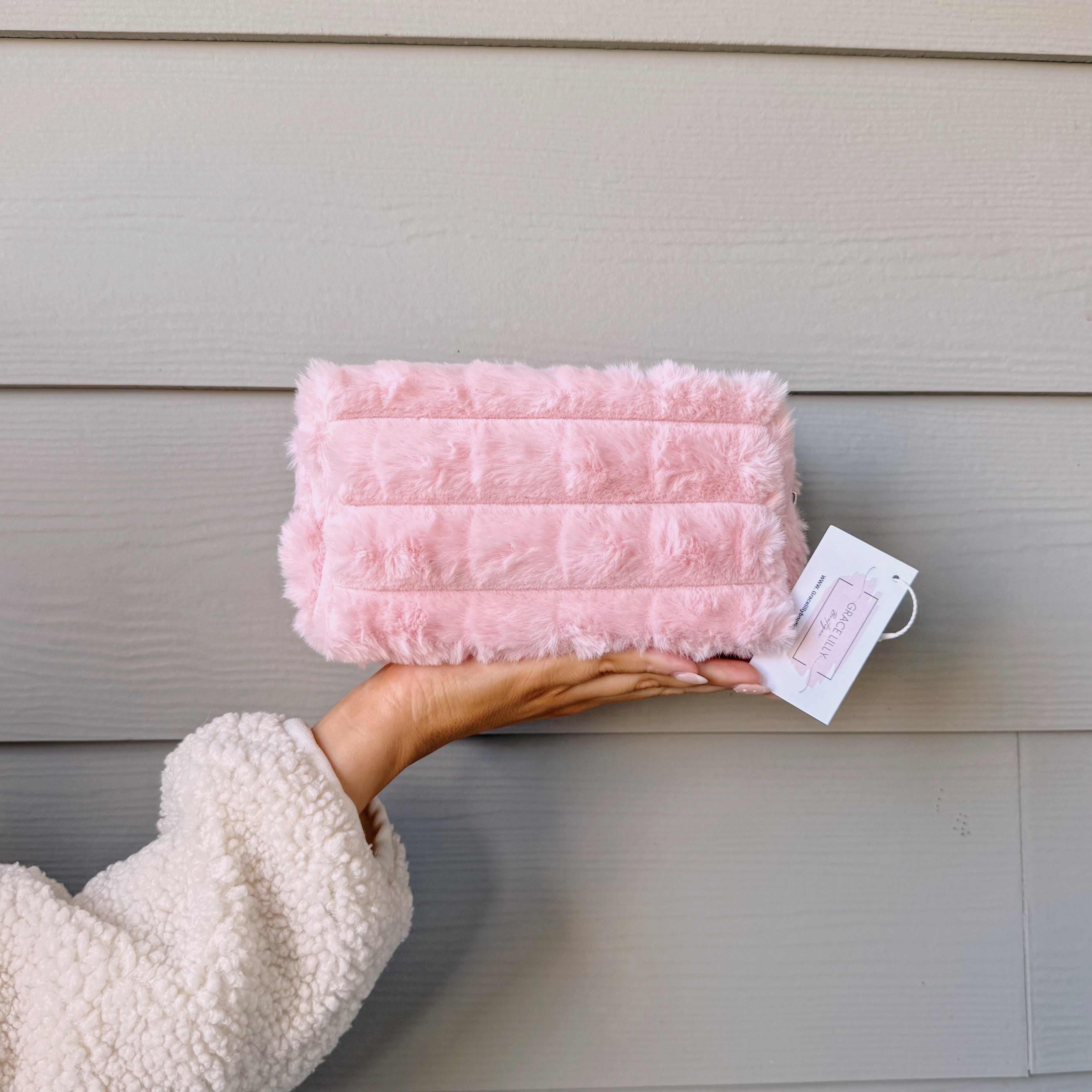 Faux Fur Quilted Cosmetic Pouch