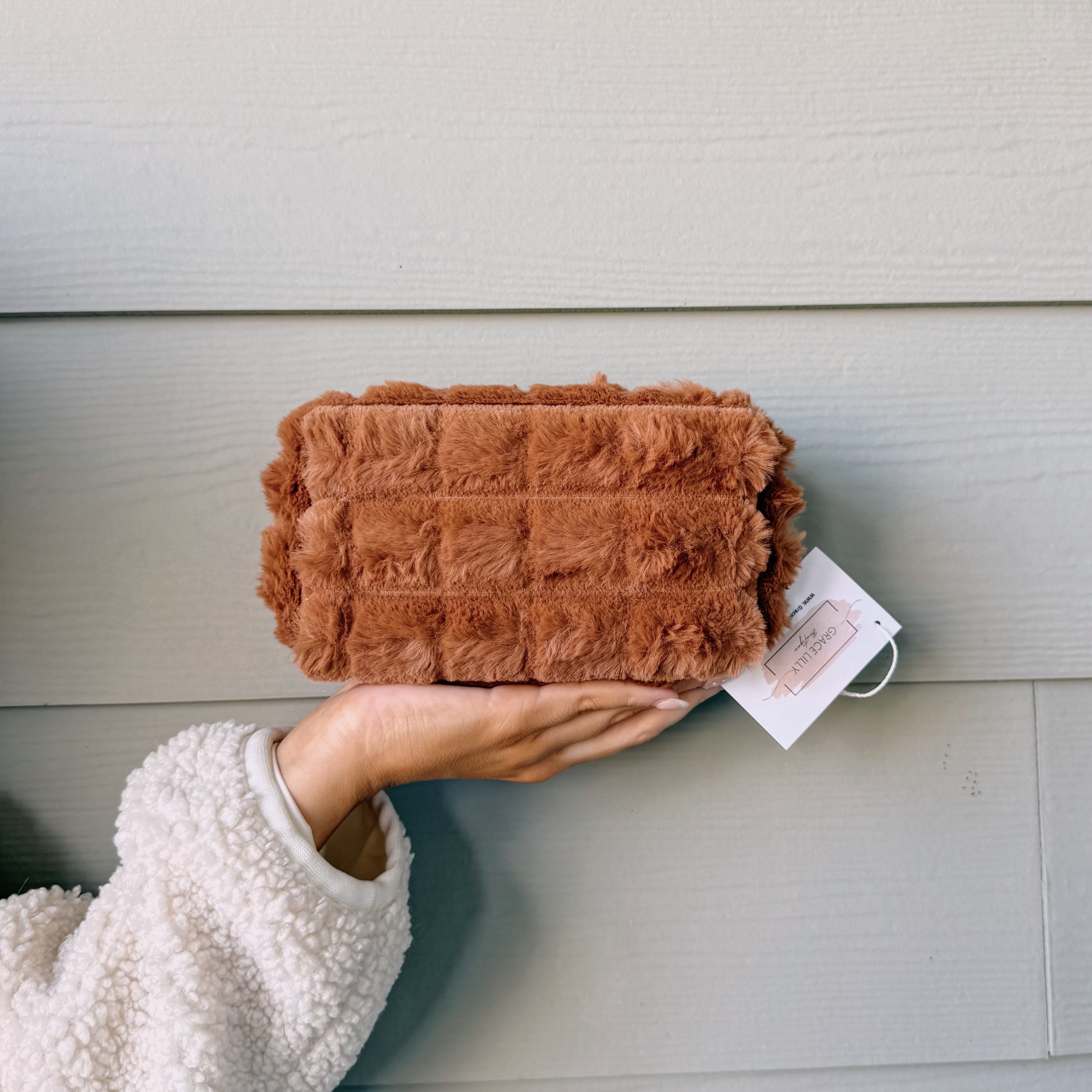 Faux Fur Quilted Cosmetic Pouch