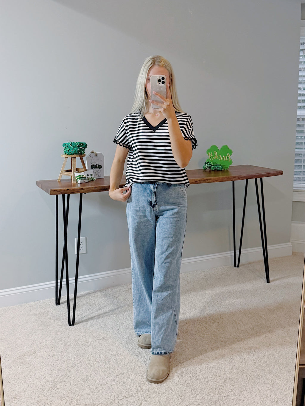 Mila Black Striped V Neck Tee