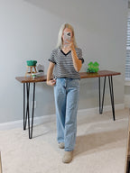 Mila Black Striped V Neck Tee