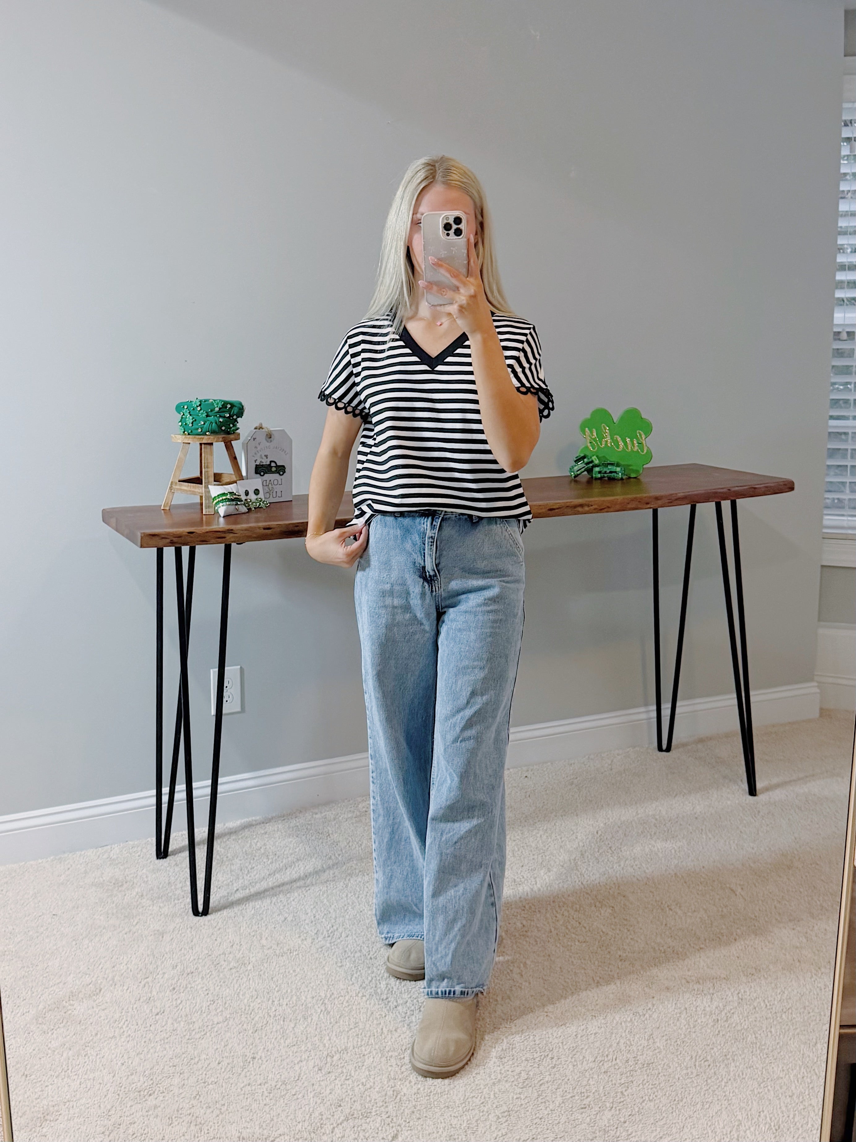 Mila Black Striped V Neck Tee