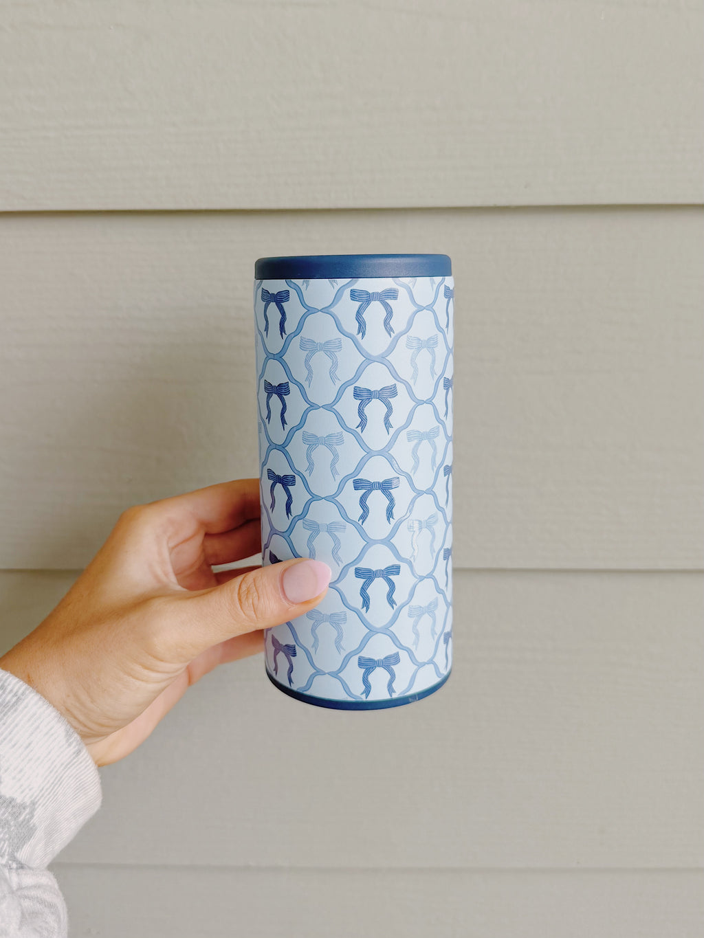Blue Bow Slim Can Koozie