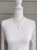Cross Pendant Pearl Triple Layer Chain Necklace