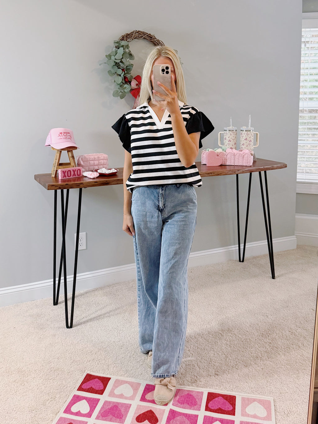 Everlee Stripe Collar Ruffled Blouse