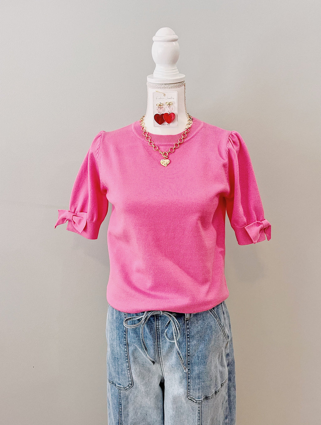 Ada Bow Puff Sleeve Sweater Top