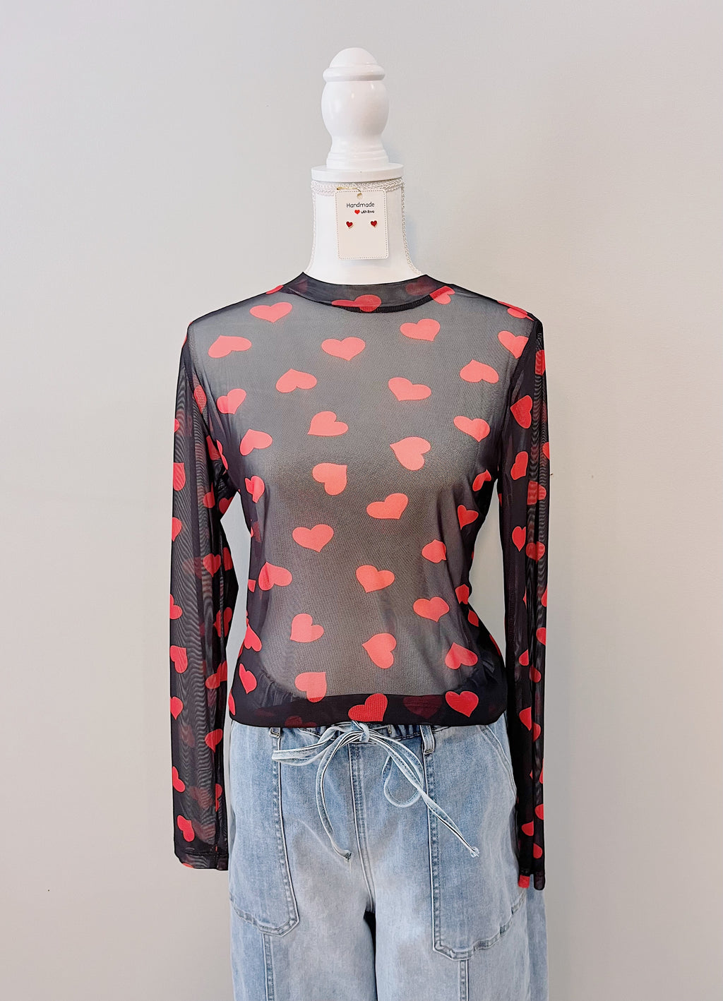 Black Valentines Heart Sheer Mesh Top