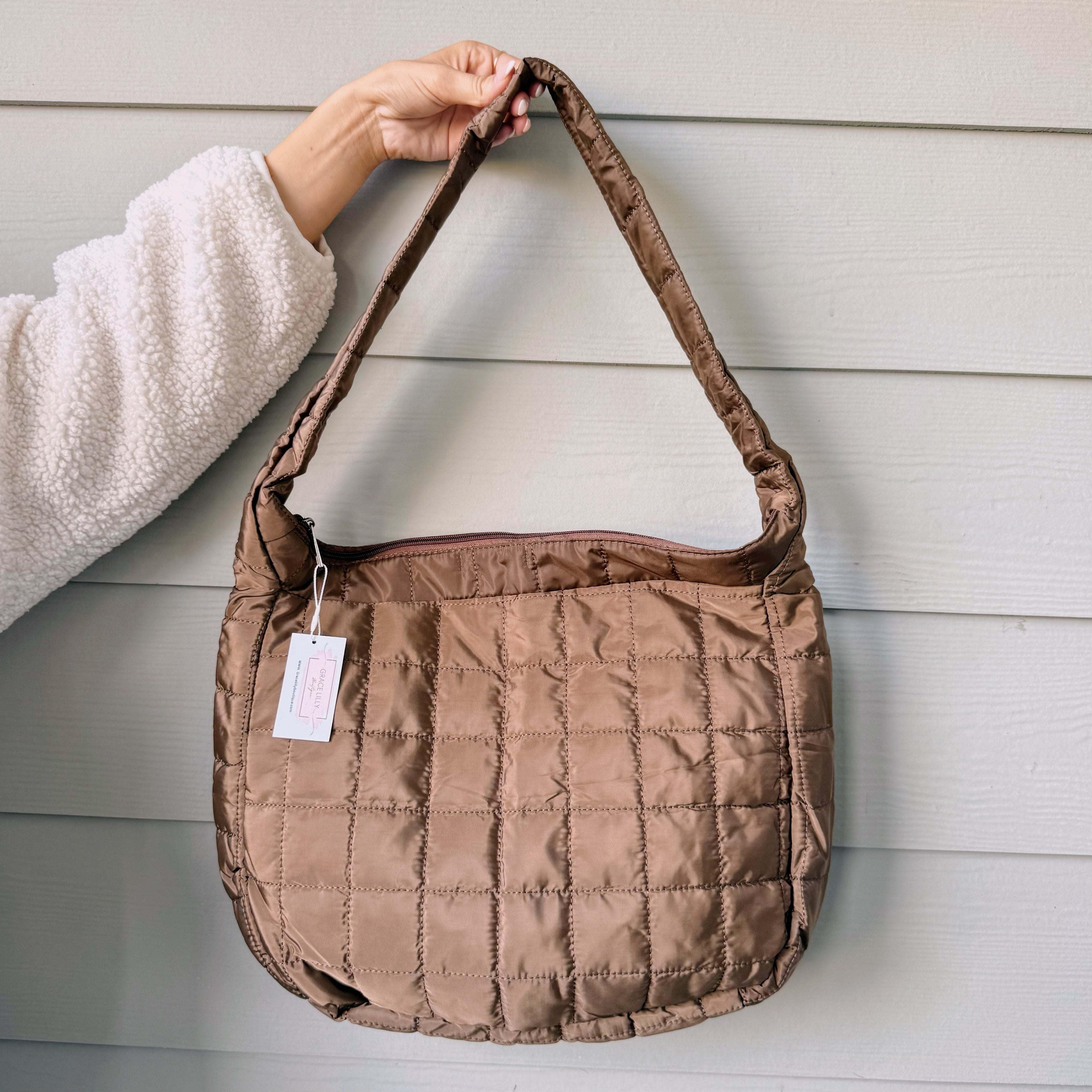 Quilted Zipper Large Shoulder Bag