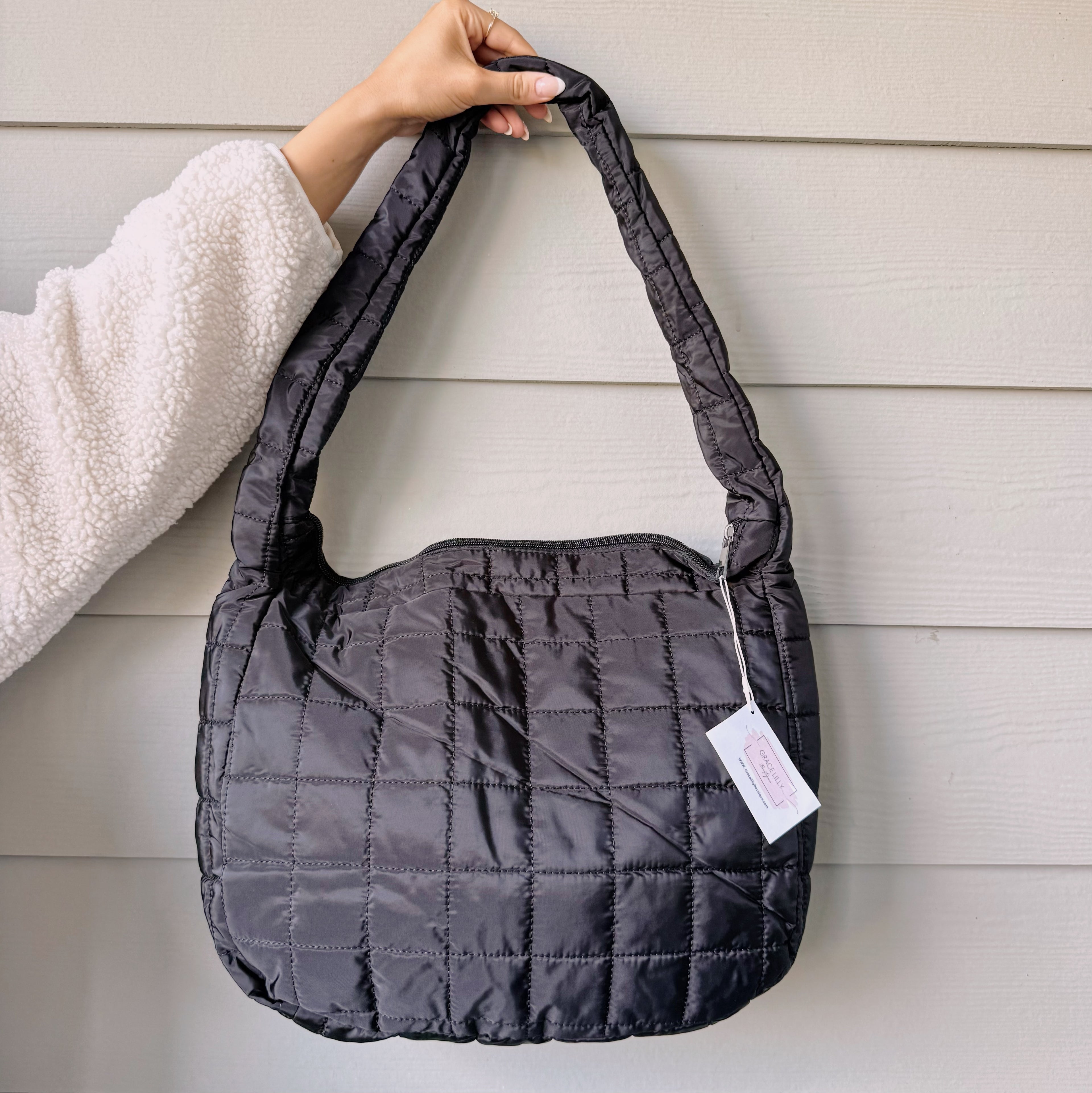 Quilted Zipper Large Shoulder Bag