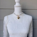 PEARL BEADED HEART CHARM TOGGLE NECKLACE