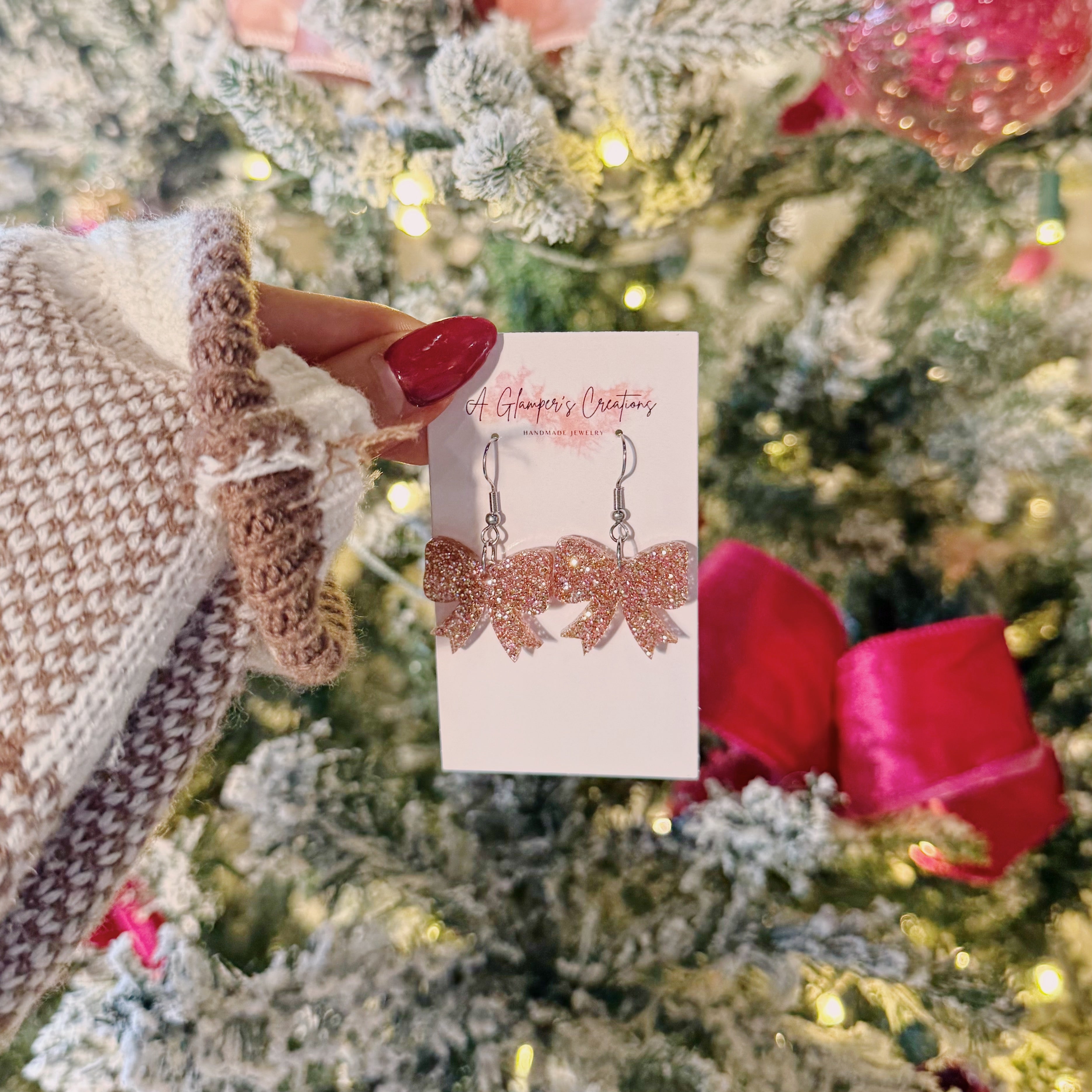 Christmas Bow Acrylic Earrings