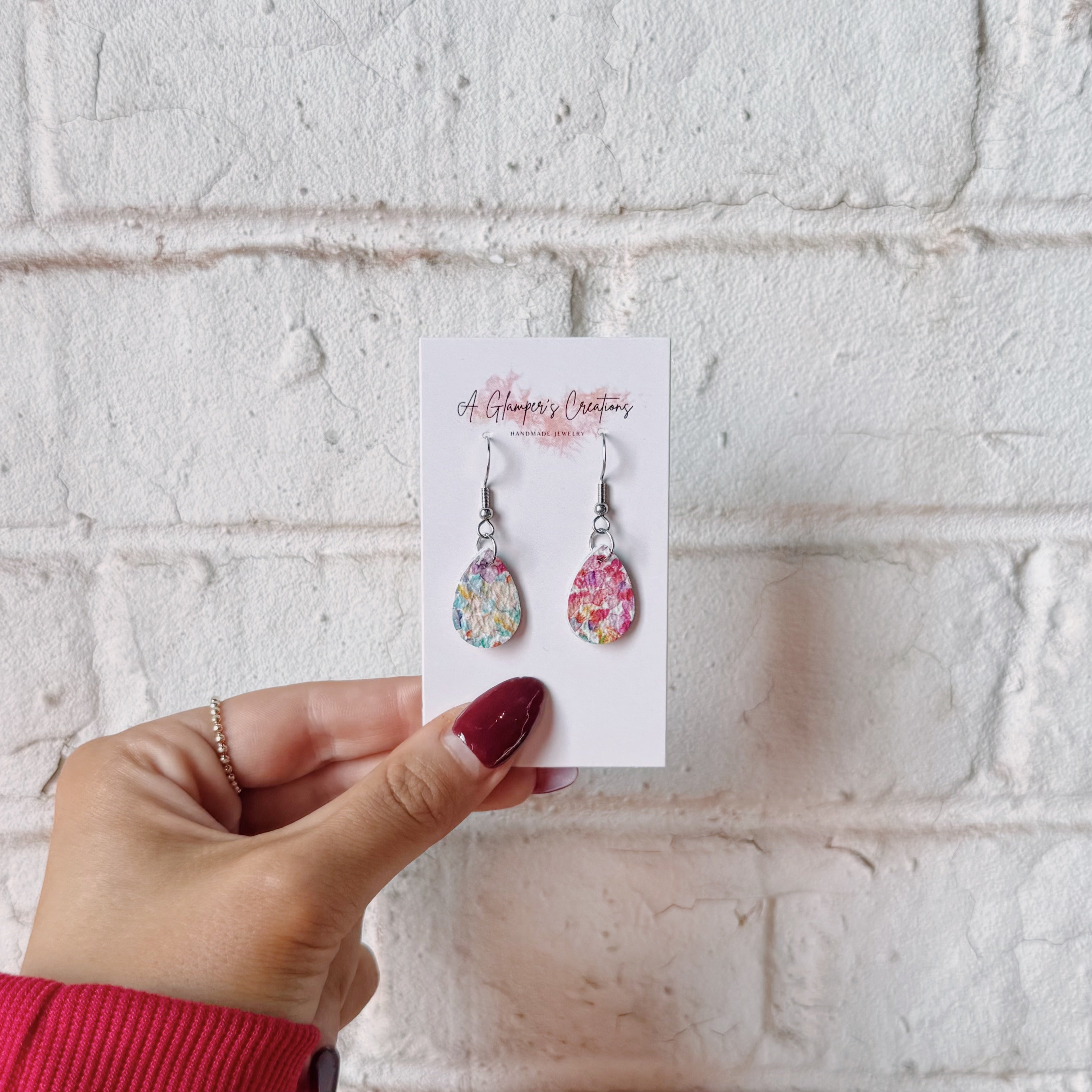 Floral Teardrop Leather Earrings