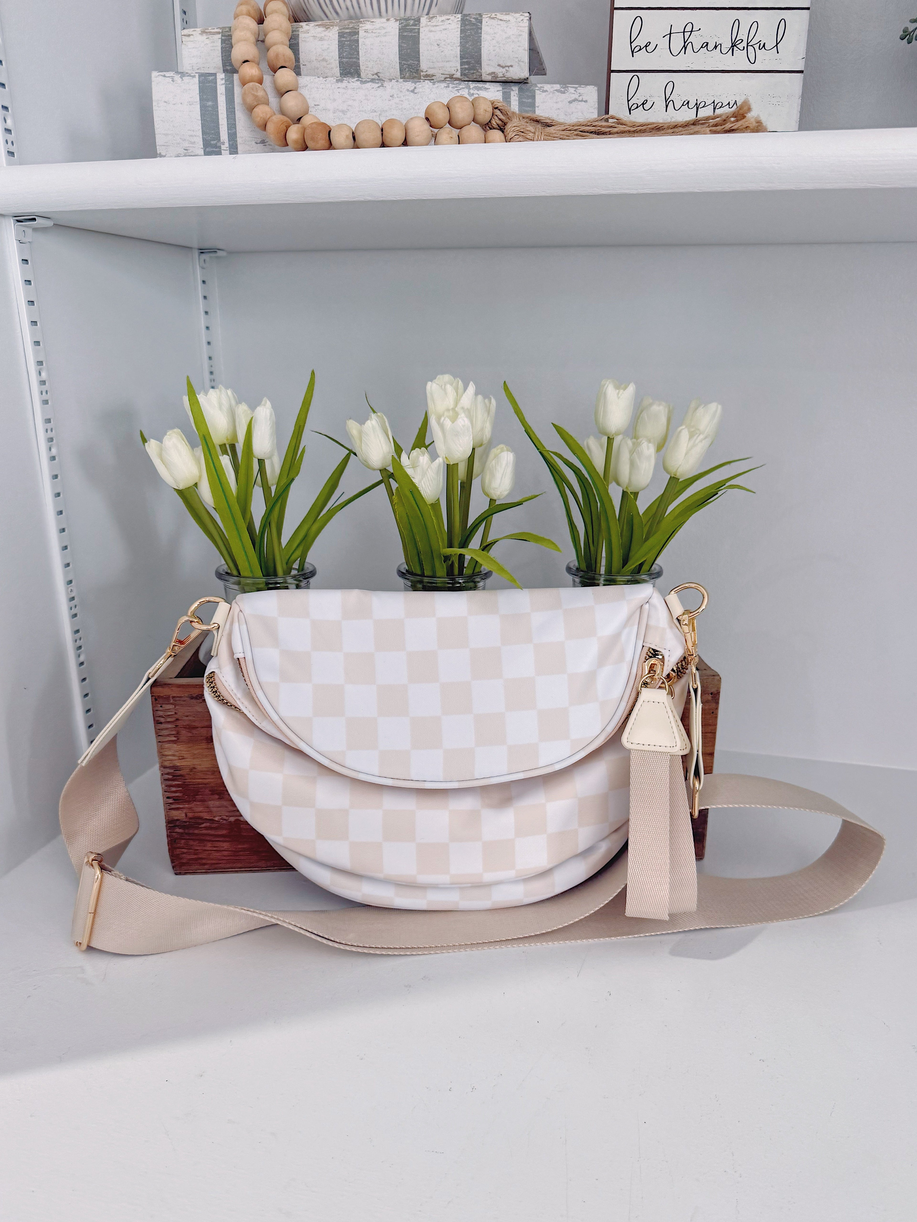 Checkered Print Crossbody Bag