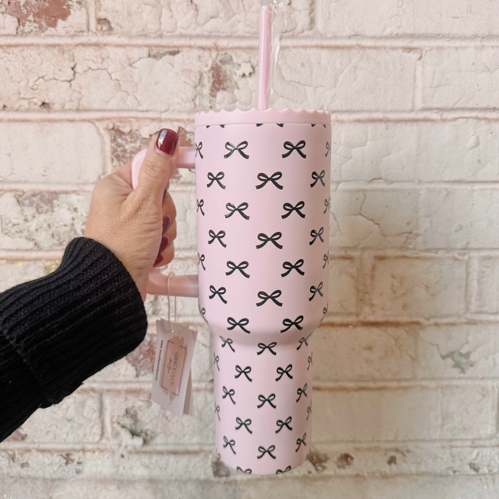 Black & Pink Mini Coquette Bows Tumbler