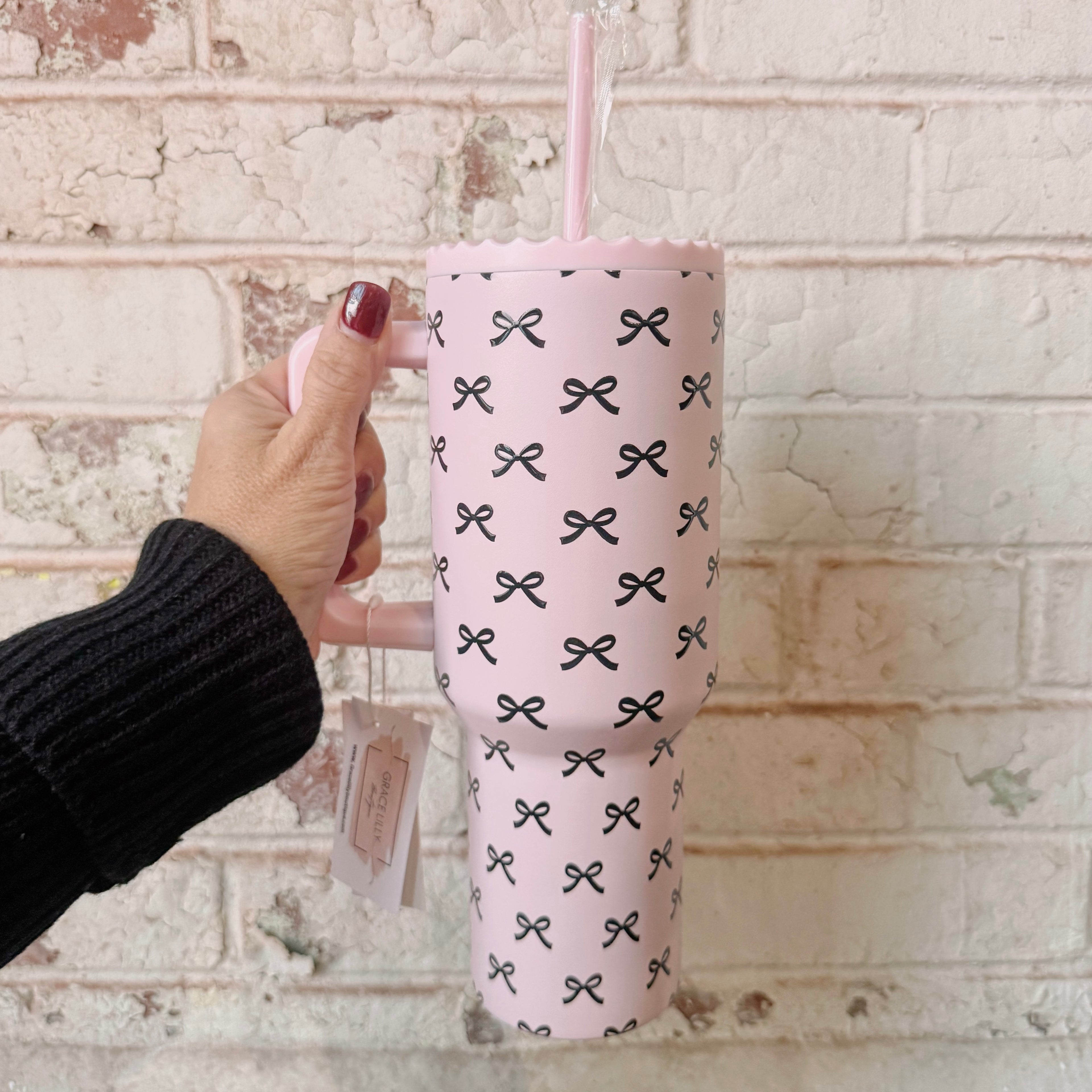 Black & Pink Mini Coquette Bows Tumbler