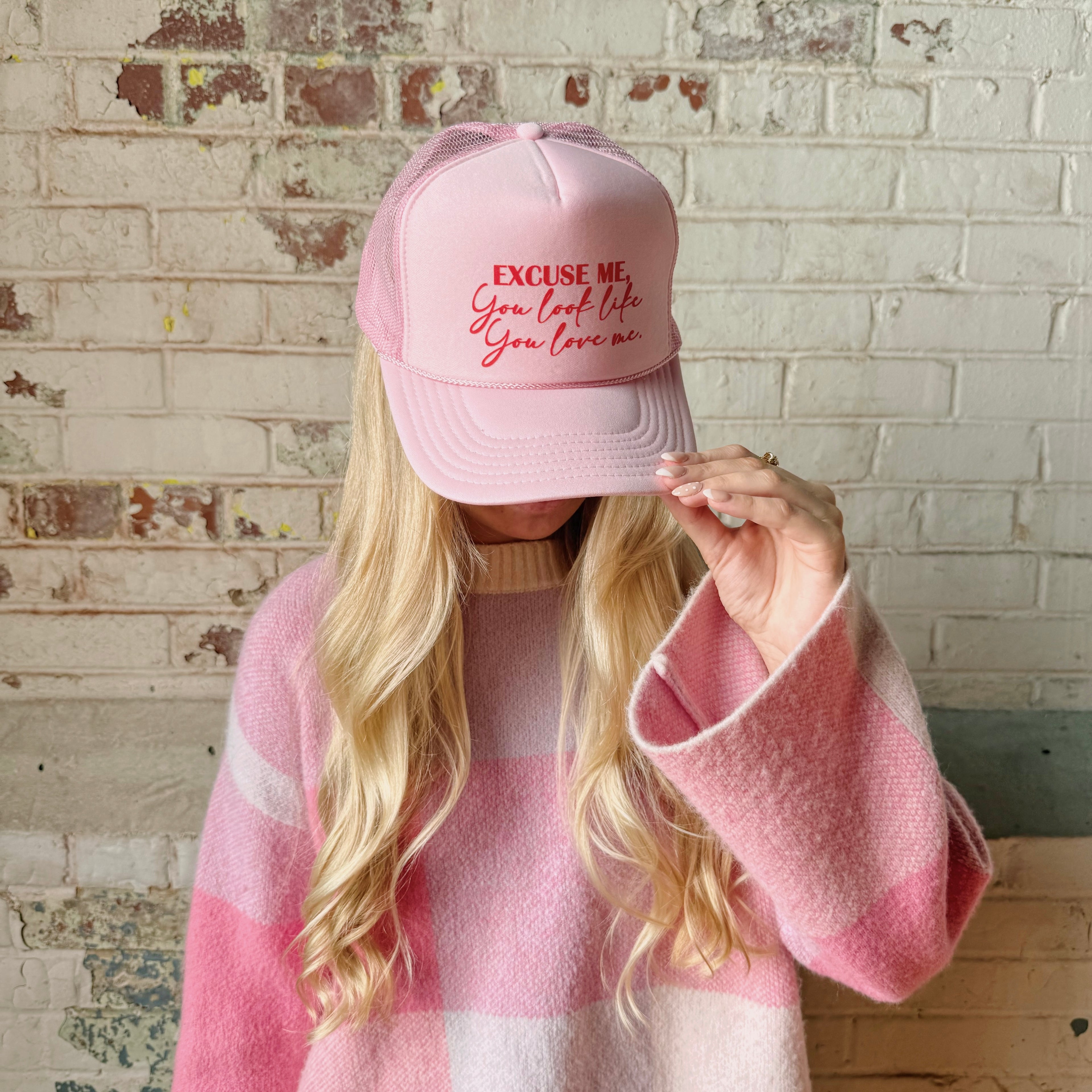 You Look Like You Love Me DTF Printed Pink Trucker Hat