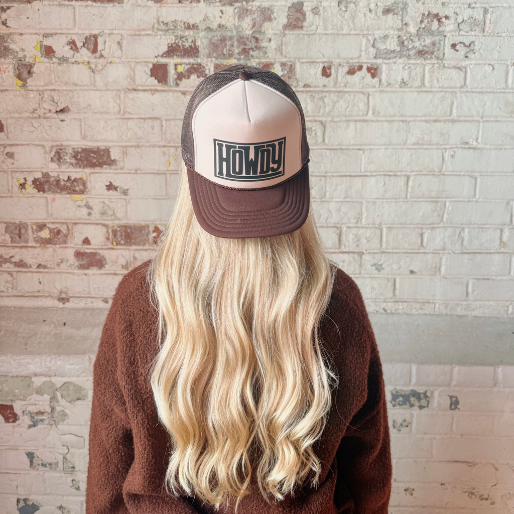 Howdy DTF Printed Brown & Tan Trucker Hat
