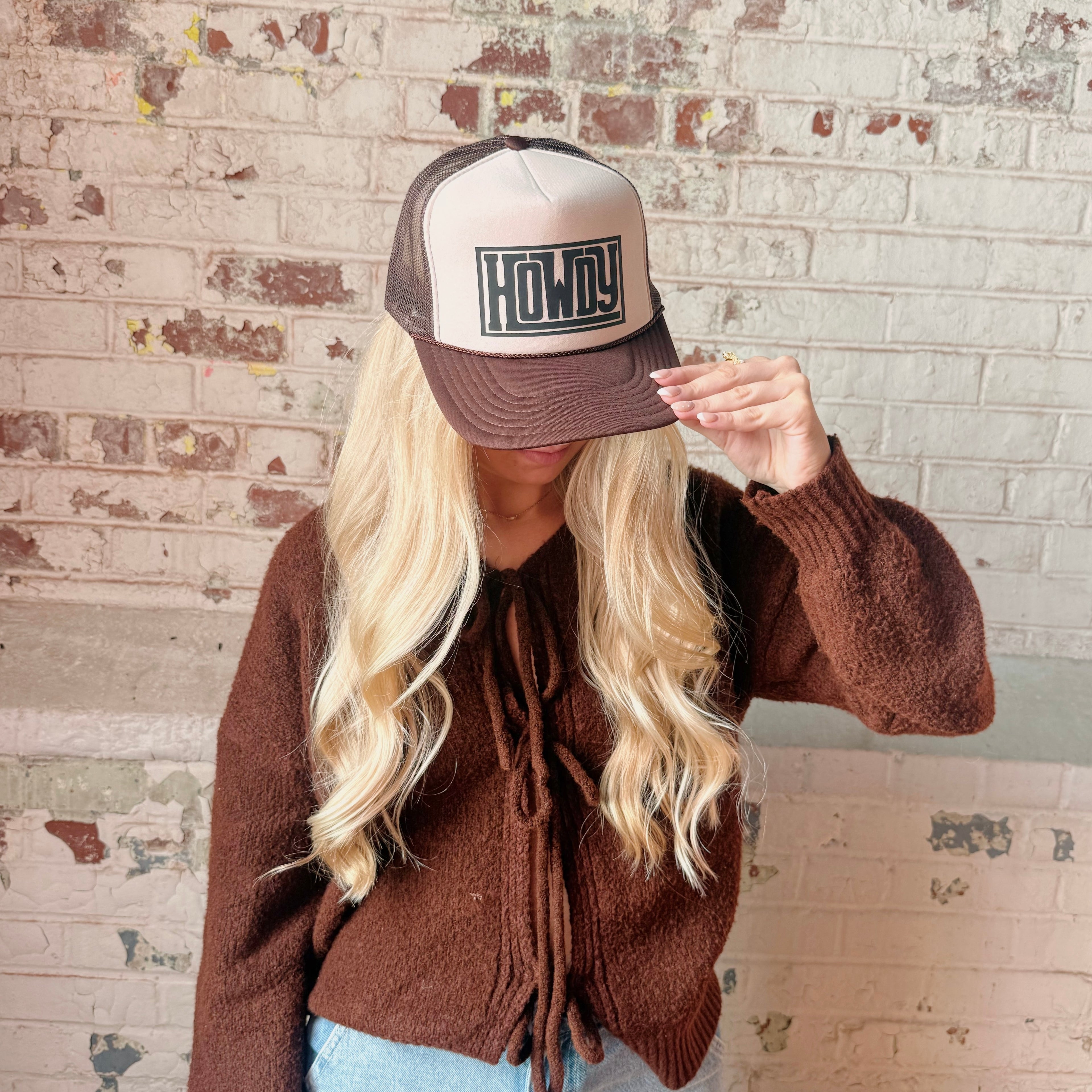 Howdy DTF Printed Brown & Tan Trucker Hat