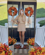 High Neck Puff Sleeve Sweater Skirt 2pcs