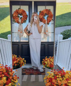 Ruffle Sleeve Zip Top & Wide Leg Pants Set