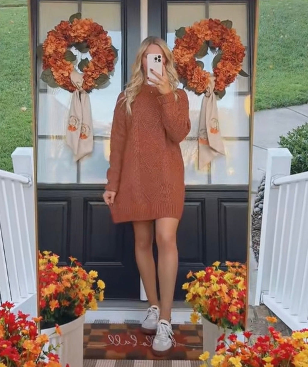 Cable Knit Drop Shoulder Loose Fit Sweater Dress