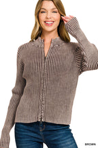WASHED ZIP UP SWEATER