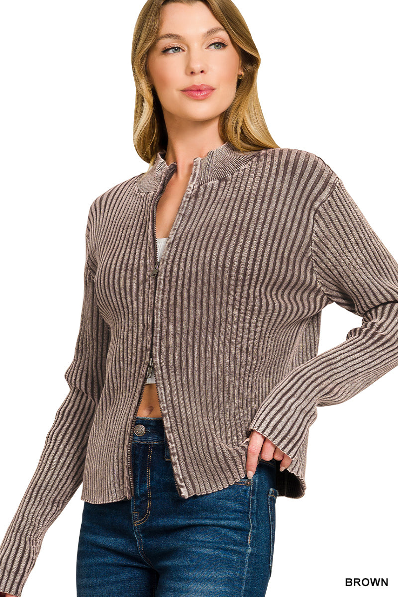 WASHED ZIP UP SWEATER