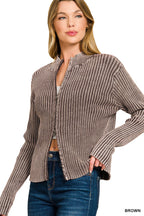 WASHED ZIP UP SWEATER