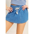 Raven Drawstring Waist Denim Skort