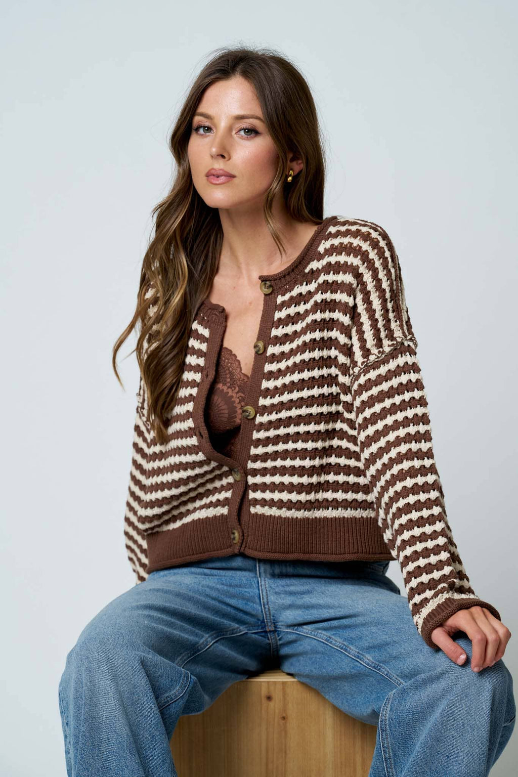 CROCHET KNIT BUTTON CARDIGAN
