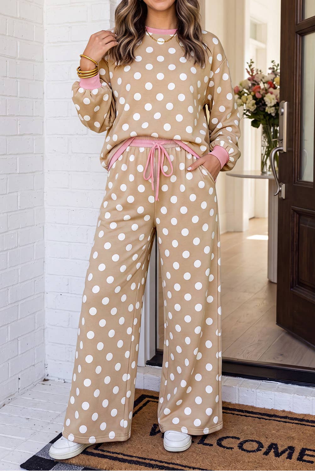 Polka Dot Drawstring Pants Set