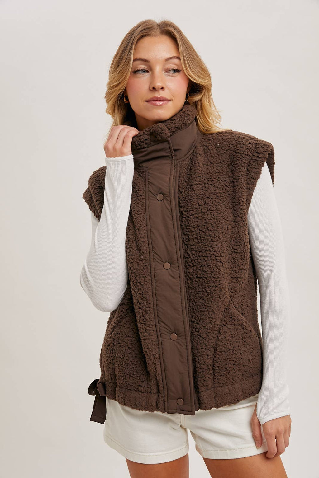 MOCK NECK FLEECE SHERPA VEST