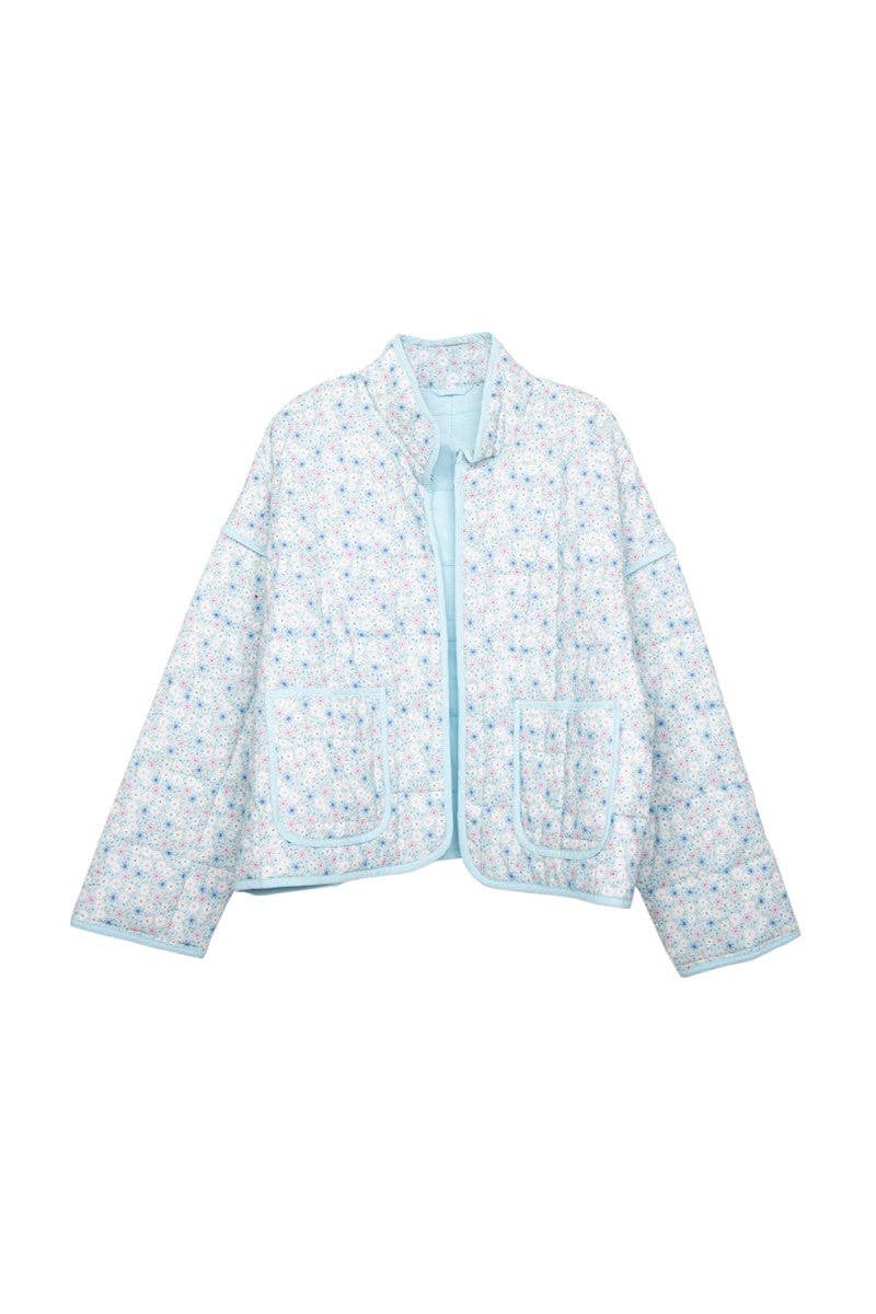 Light Blue Dainty Floral Quilted Jacket